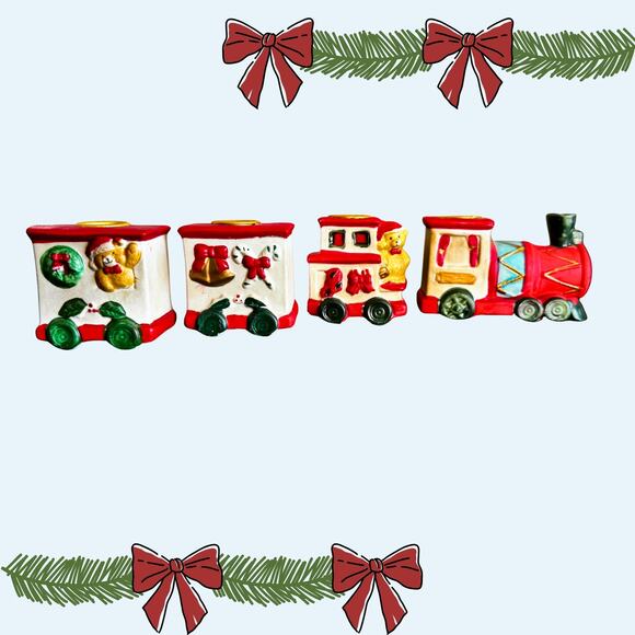 Vintage Ceramic Christmas Candle Train Set – 4-Piece Taper Holder – Taiwan - Picture 10 of 11